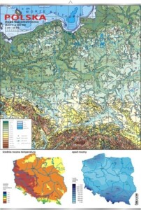 Hipsometryczna Mapa Polski z mapą rocznej temperatury i opadów - plansza dydaktyczna