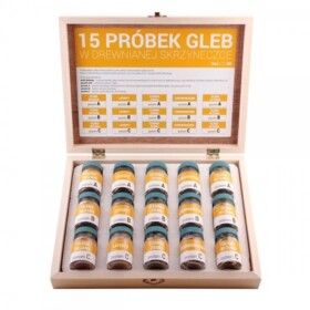 15 próbek gleb w drewnianej skrzyneczce
